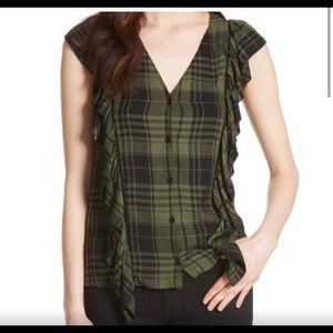 Alice and Olivia Army Green Plaid Top